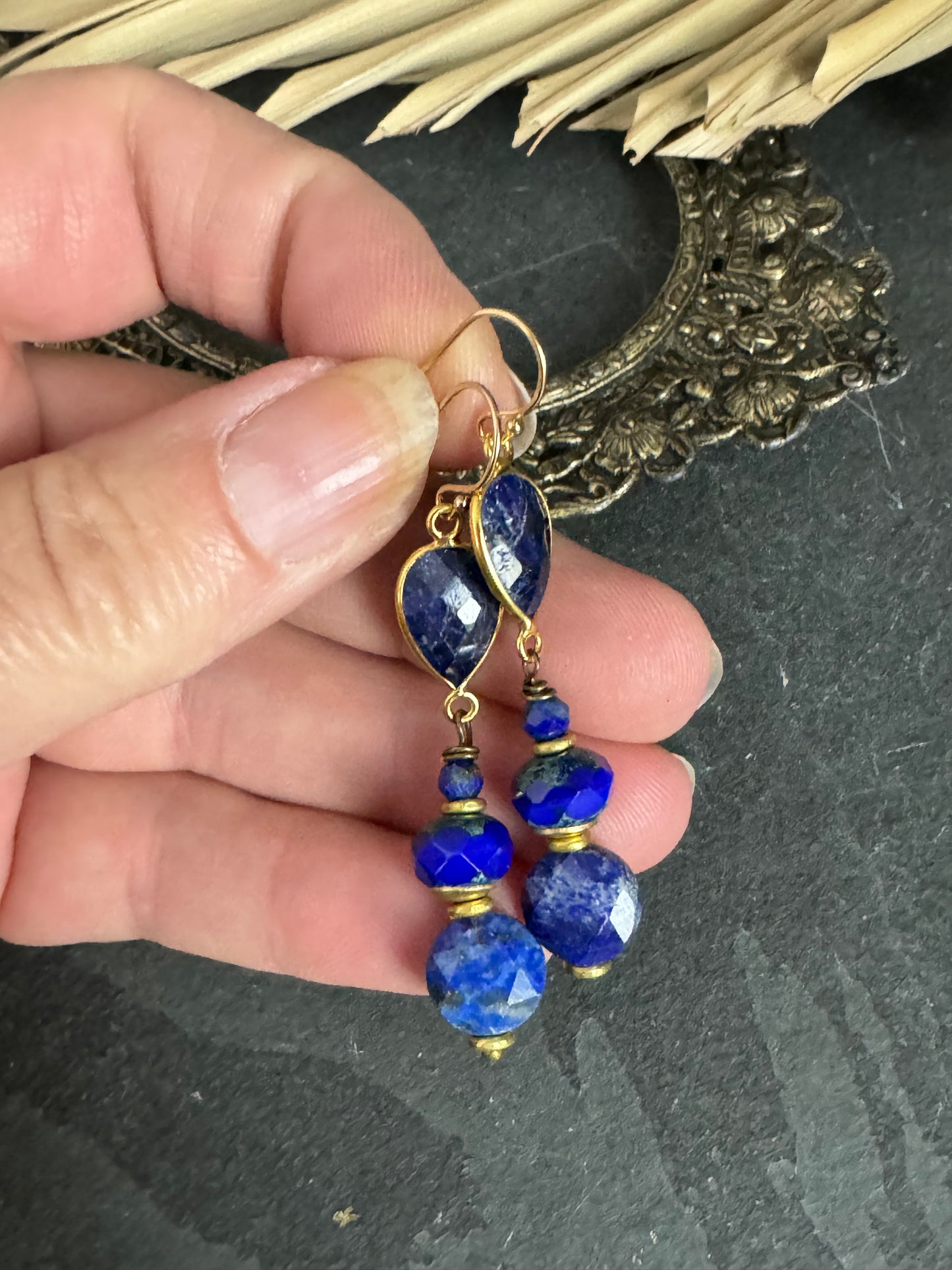 Lapis lazuli stone, czech glass, earrings, jewelry