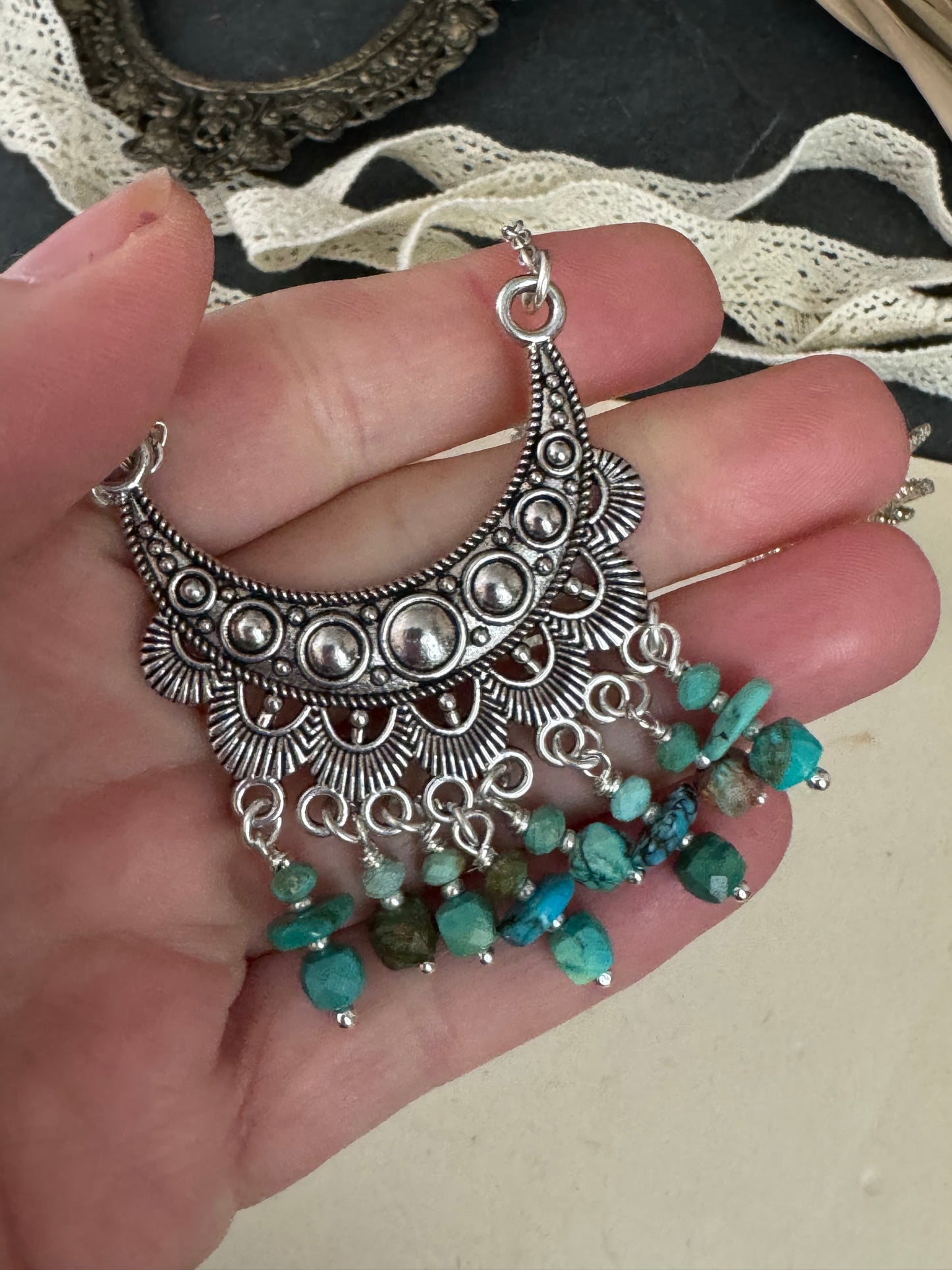 Turquoise stone, silver metal, necklace, jewelry