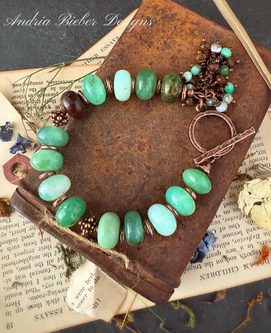 Chrysoprase stone,copper metal, bracelet.