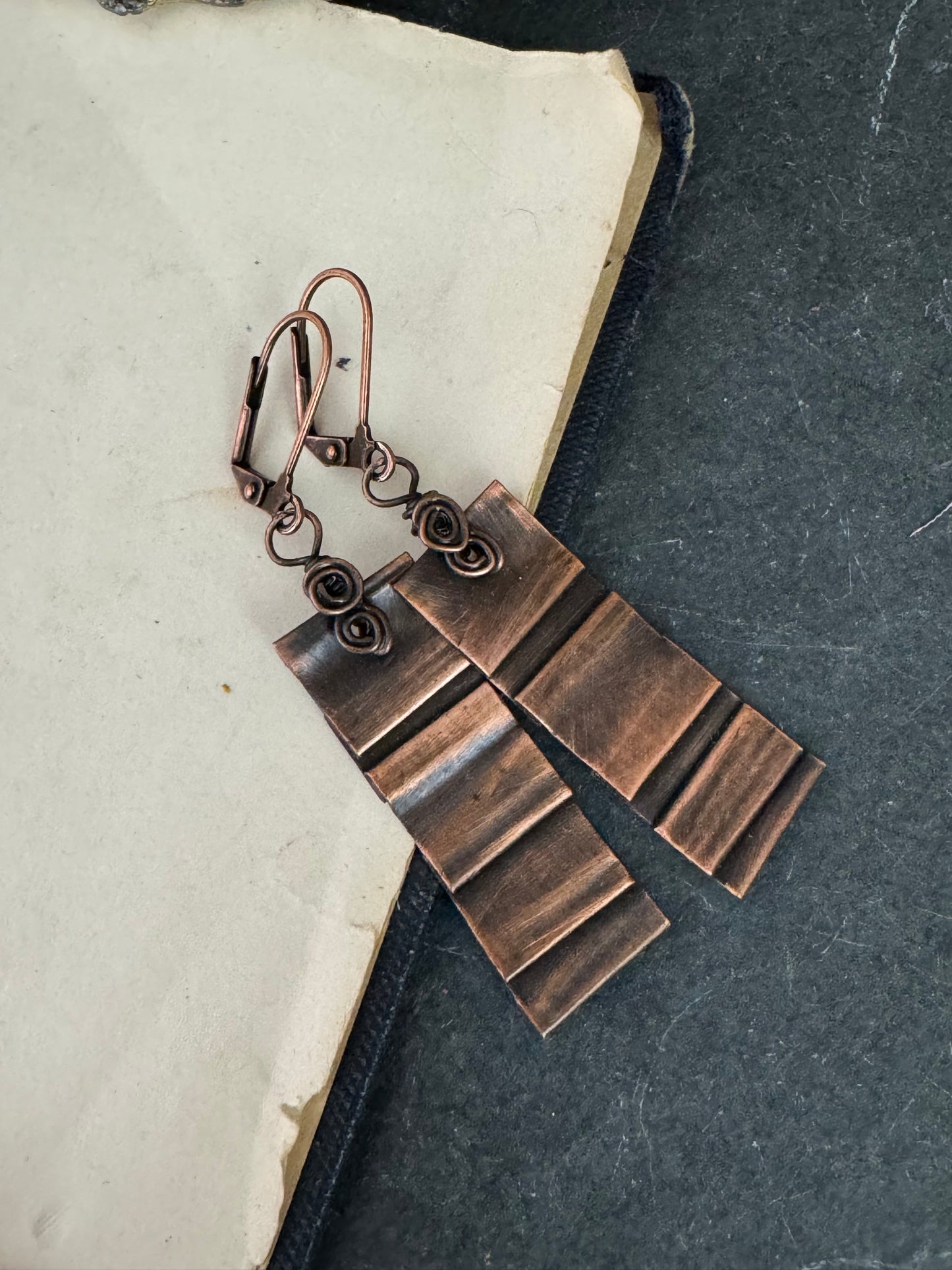 Folded copper charm metal, earrings