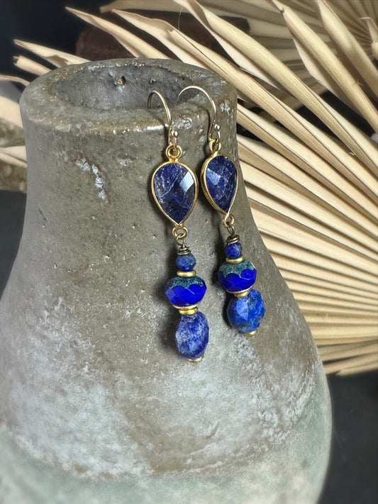 Lapis lazuli stone, czech glass, earrings, jewelry