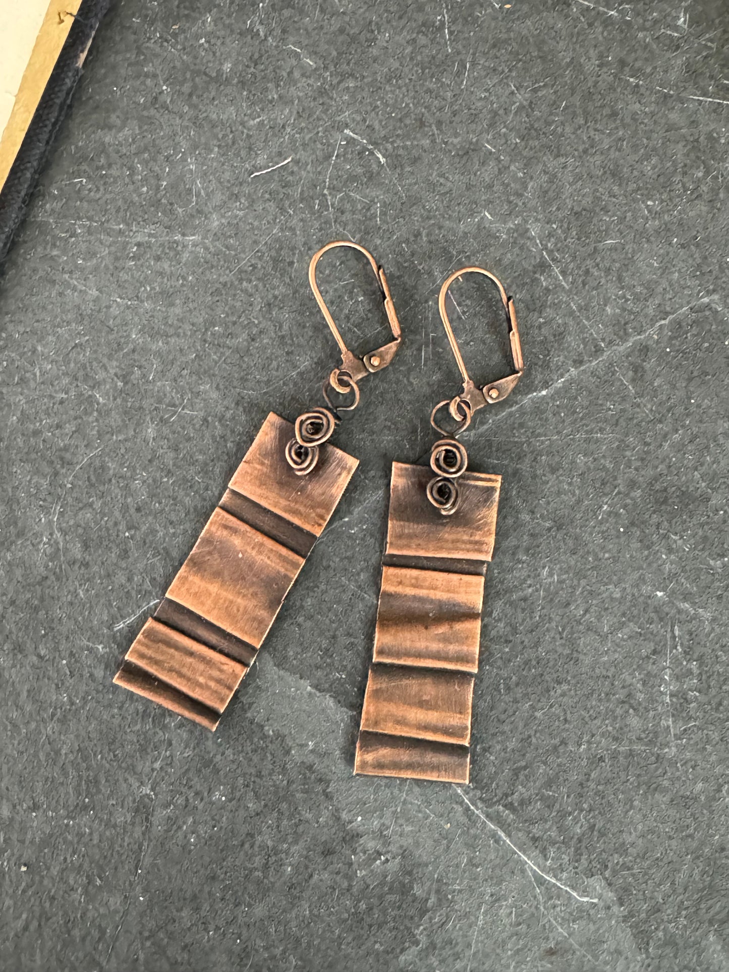 Folded copper charm metal, earrings