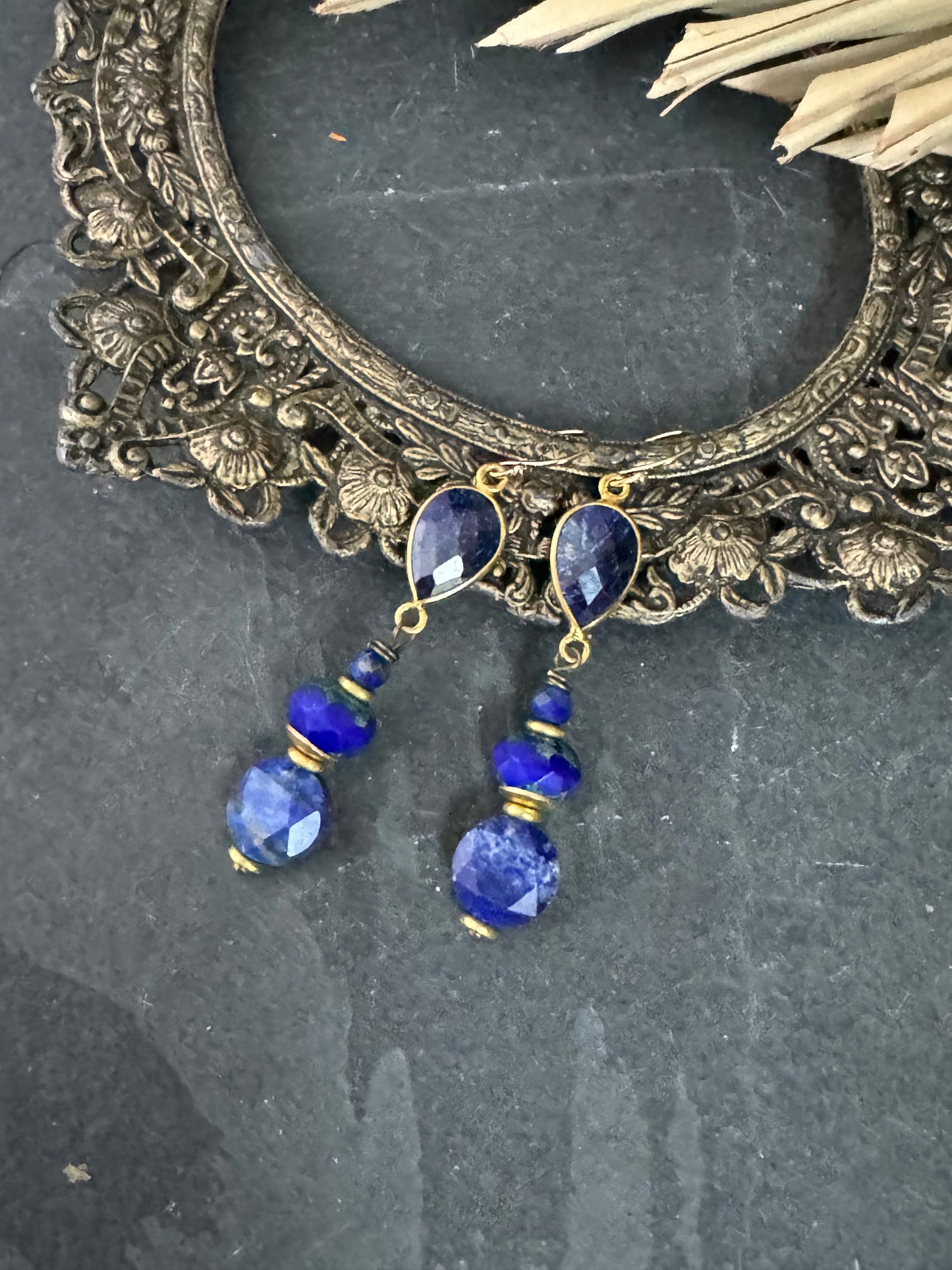 Lapis lazuli stone, czech glass, earrings, jewelry