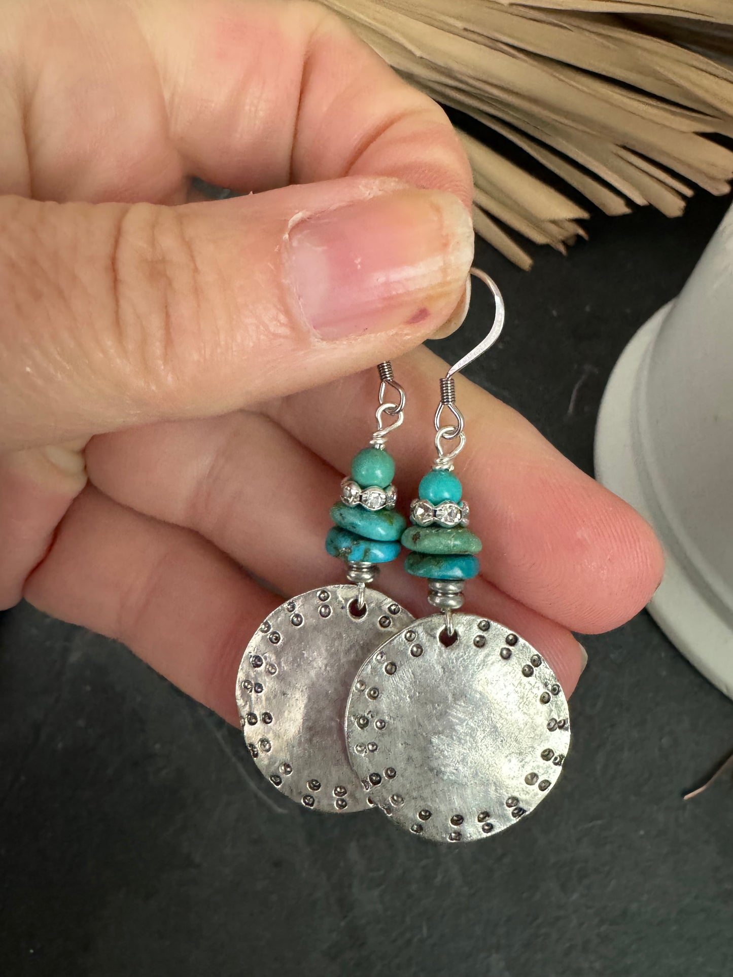 Turquoise stone, silver metal, earrings