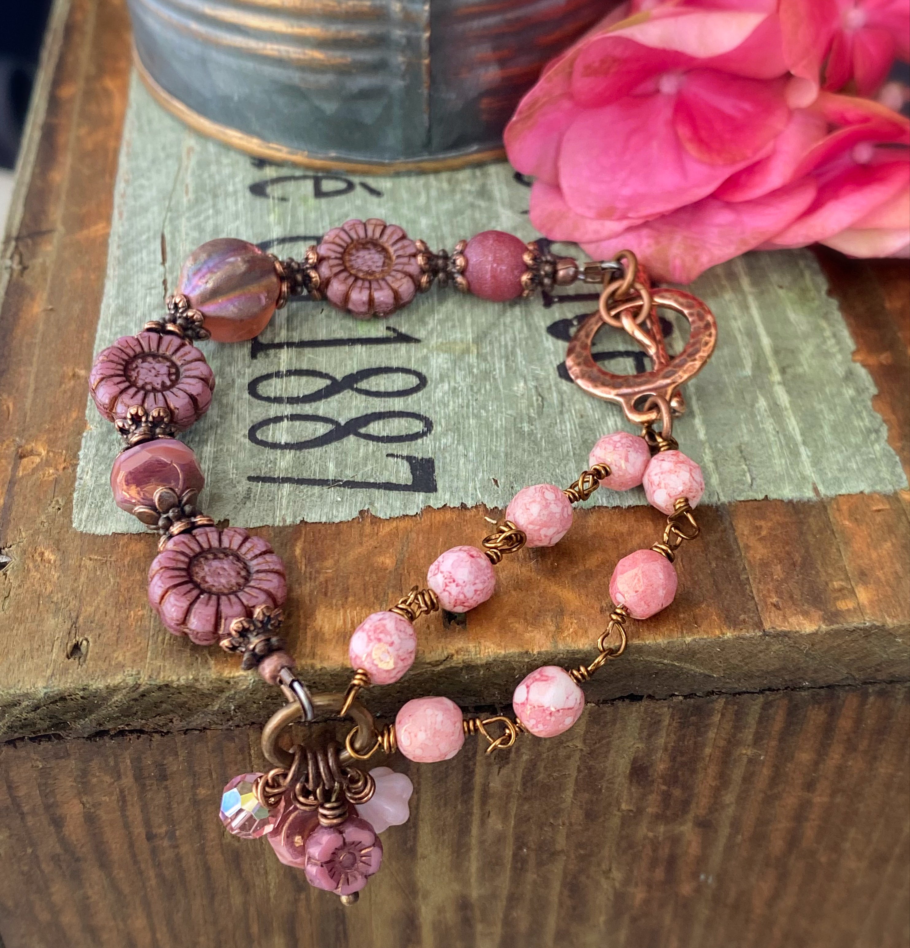 Vintage deals copper lucite flower bracelet with ab crystals