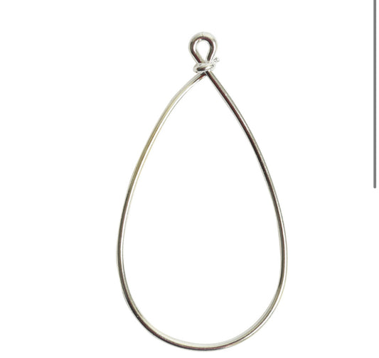 Antique silver, teardrop, pear, metal frame, hoops