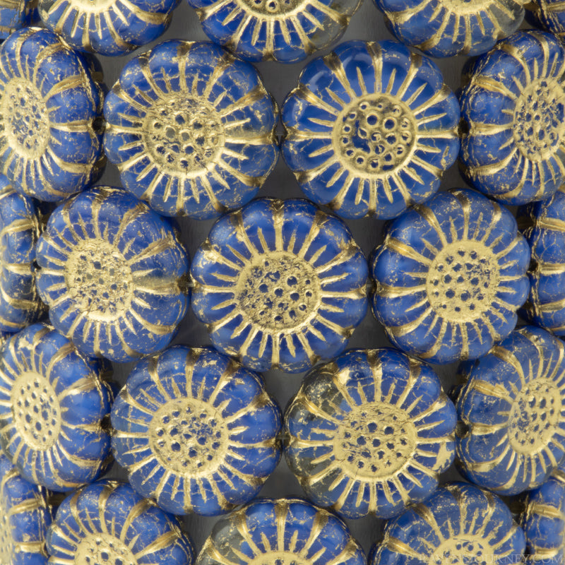 Sunflower (13mm) Royal Blue Silk with Gold Wash