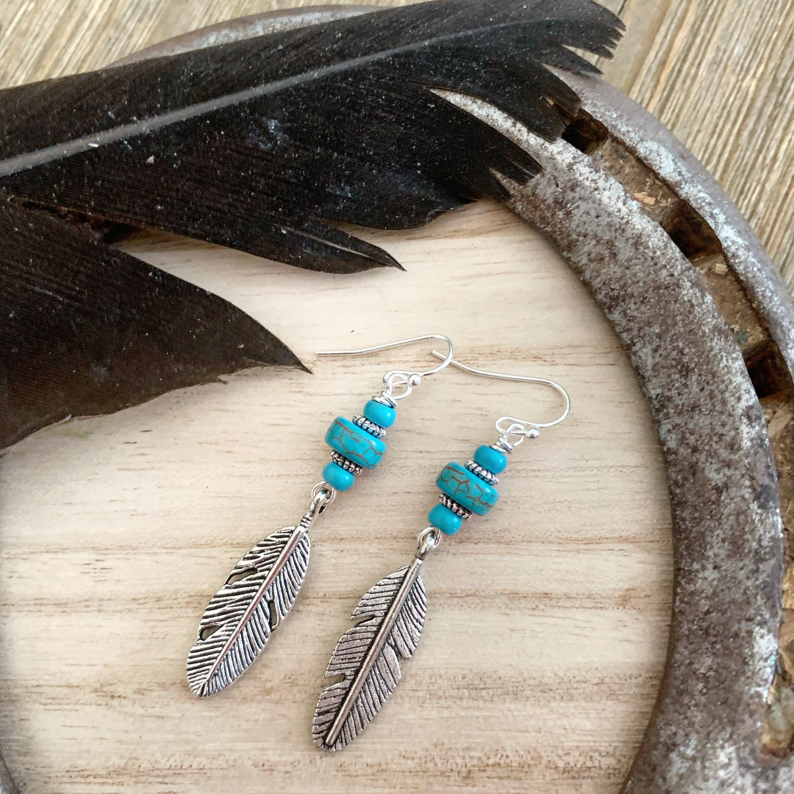 Solo Flight Turquoise Feather Earrings | Montana Silversmiths