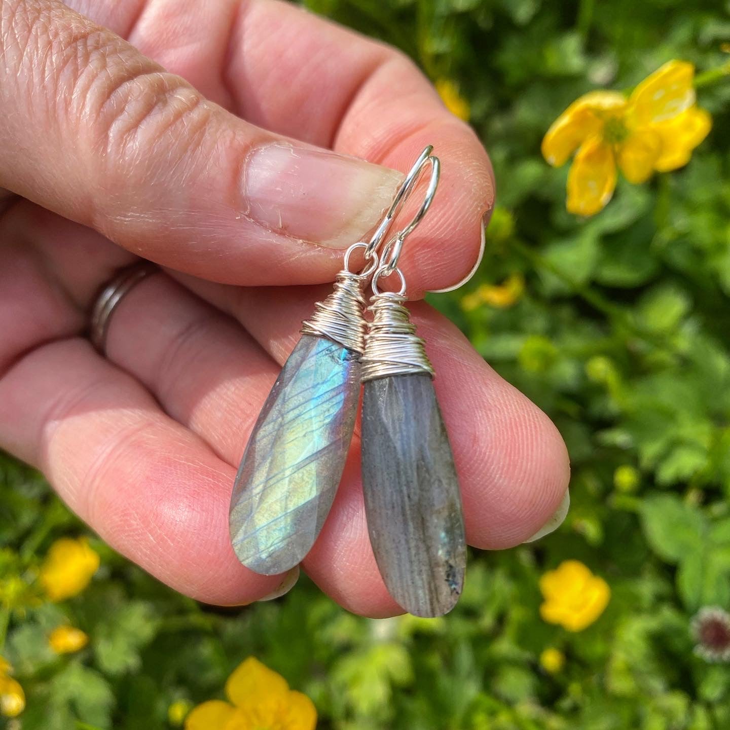 Labradorite, faceted drop, sterling silver, earrings - Andria Bieber Designs 