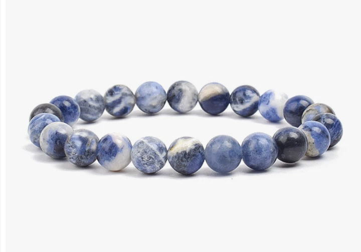 Sodalite stone, stretch cording, yoga, bracelet, jewelry. - Andria Bieber Designs 