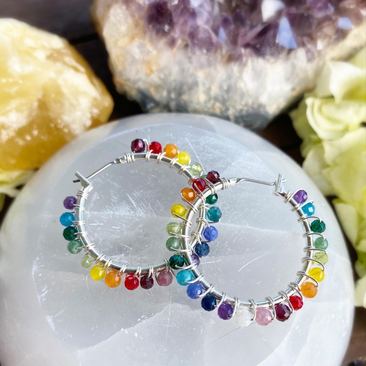 Gemstone deals hoop earrings