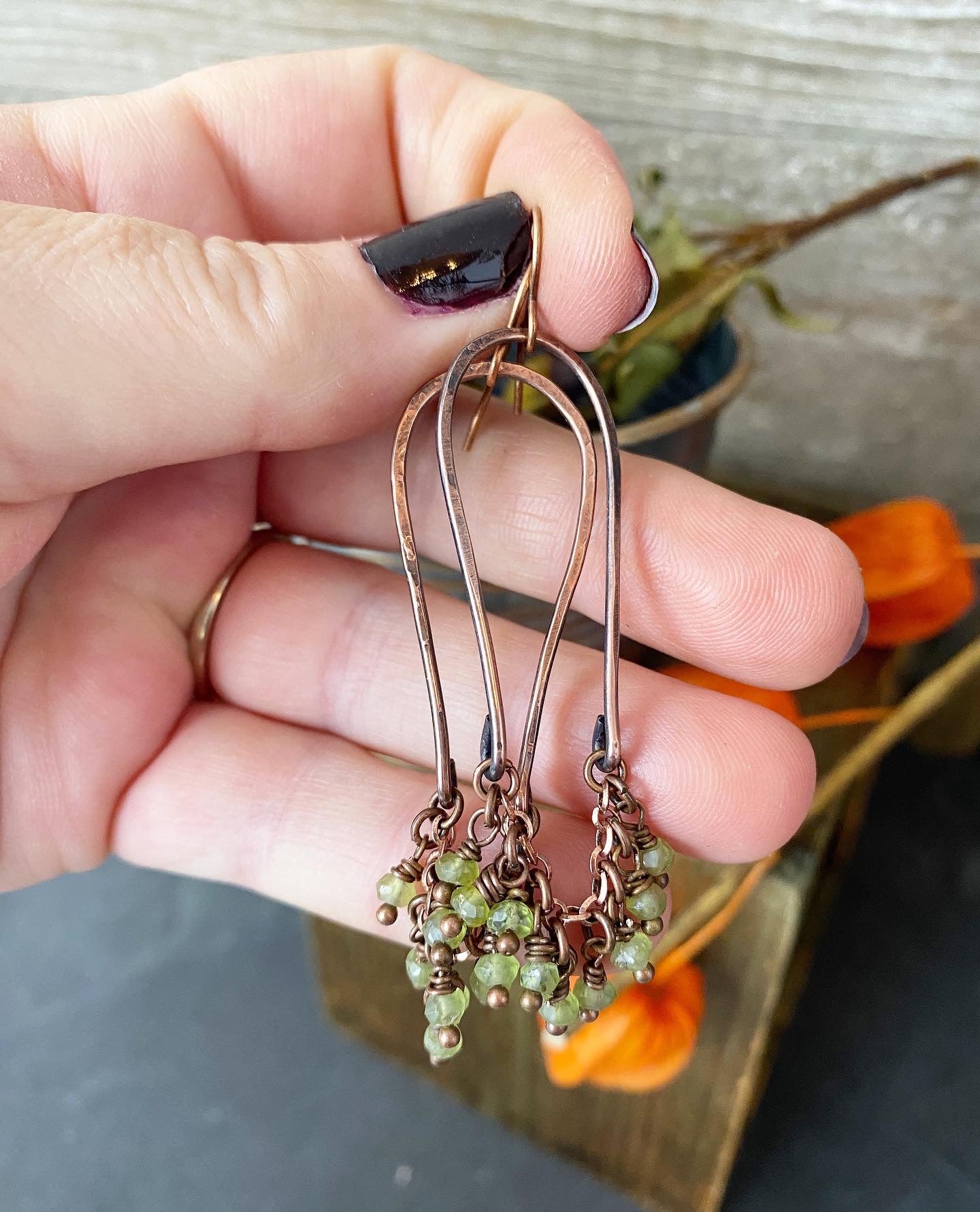 Gemstone & Sterling Wire Wrapped Hook Earrings, Urban Gypsy