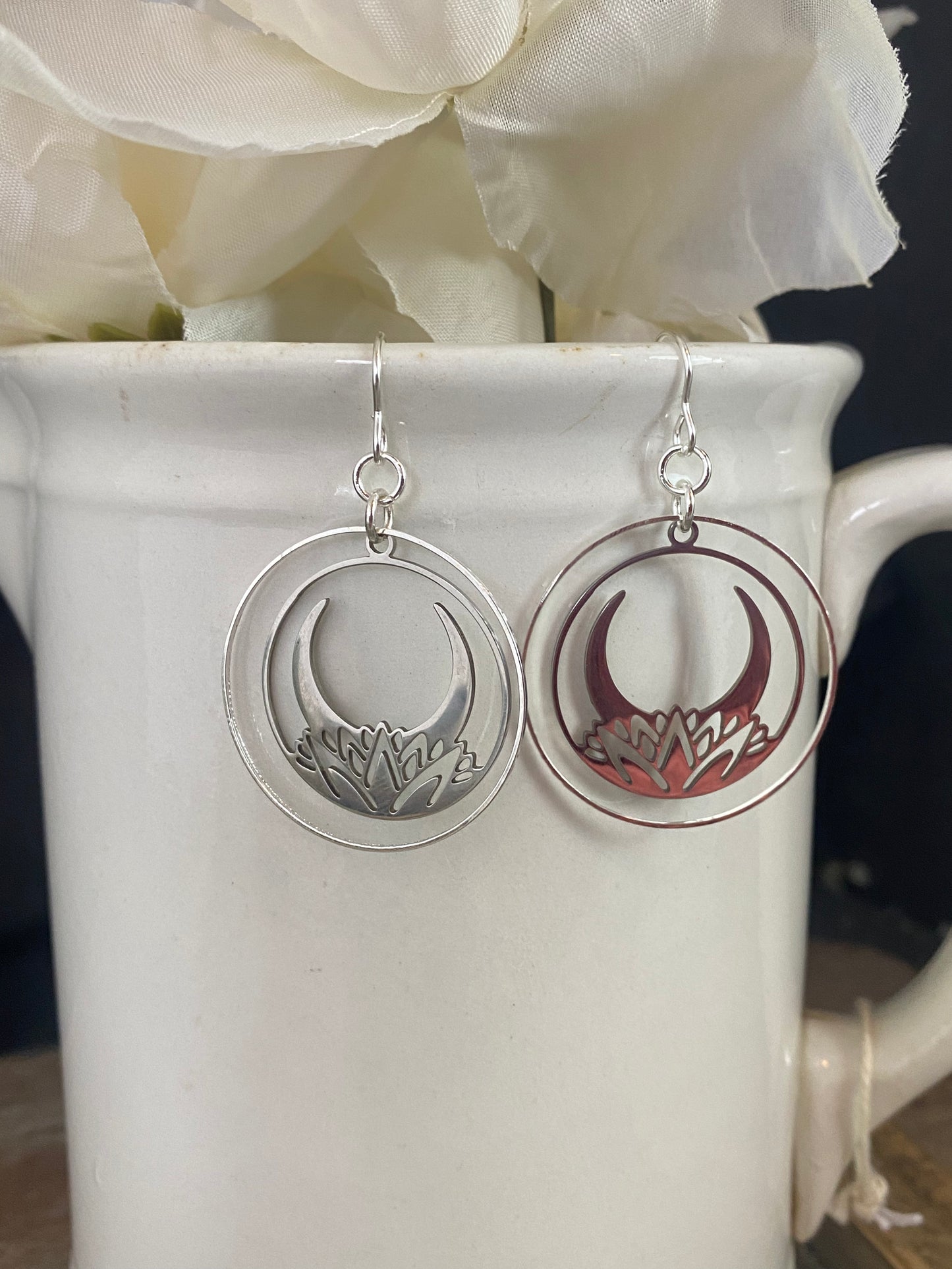 Lotus flower stainless steel, hoop, earrings