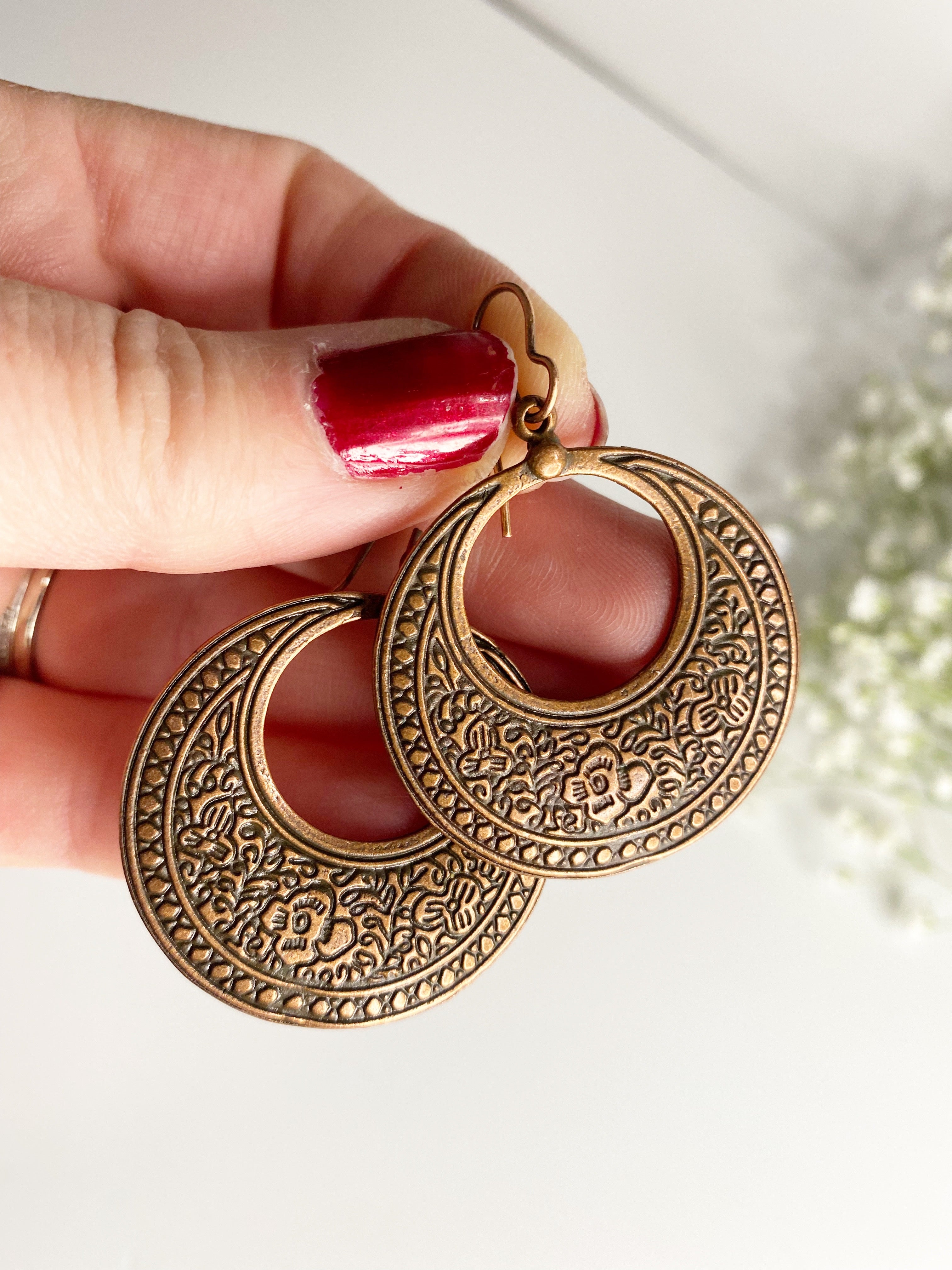 Maia - Polymer Clay Earring featuring metal ring + metal bar + clay half  moon – Emaloe's Thingys