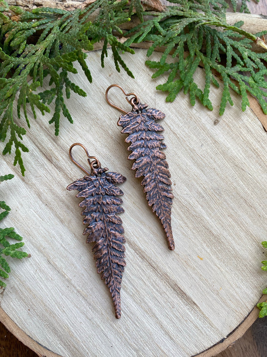 Ferns. Fern detailed copper charm earrings. - Andria Bieber Designs 